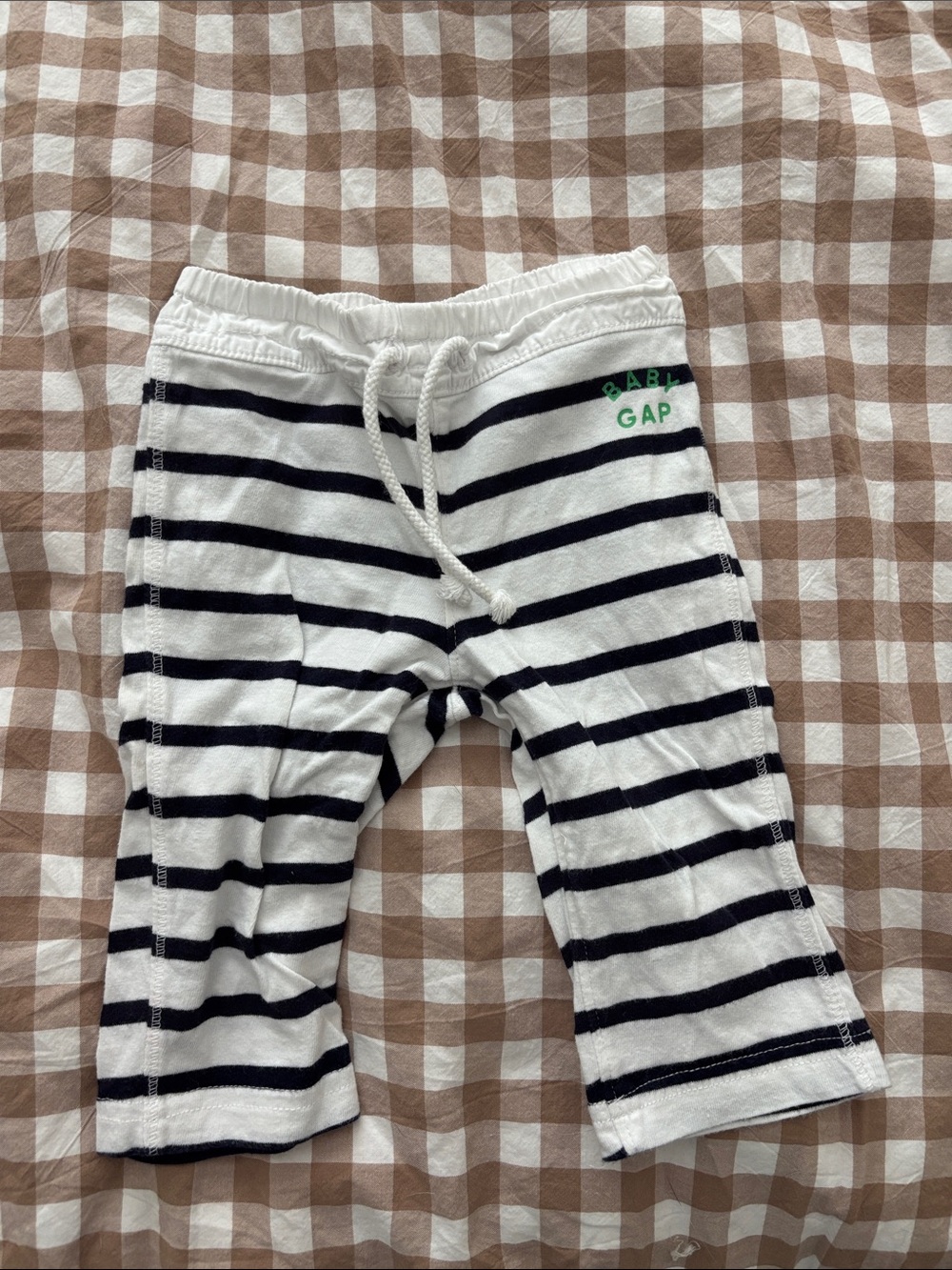 GAP White and Navy Striped Baby Pants with Green Logo